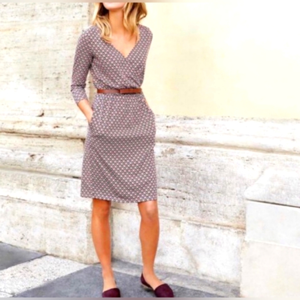 Boden Cressida Evil Eye Print Mauve Women's Wrap Dress Side Pocket Sz 8 Regular